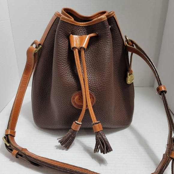 Dooney & Bourke Handbags - Vintage Dooney & Bourke AWL Brown/British Tan Drawstring Bucket Bag USA 90s Y2K